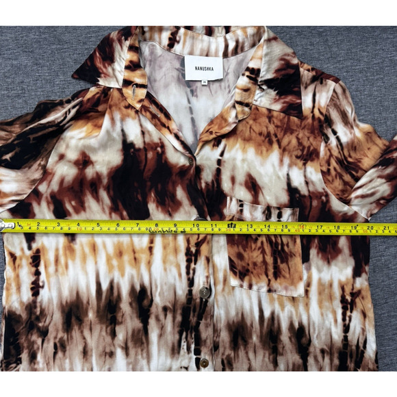 Nanushka Celes Tie Dye Button Down Shirt Brown Orange Black Long Sleeve Size M - Picture 6 of 9